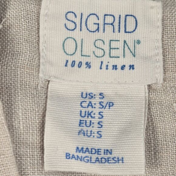 Sigrid Olsen 100% Linen Women's Small Button Front Blouse Tunic Beige 2 Pockets - Picture 7 of 8